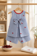 Load image into Gallery viewer, Blue Cherry Gingham Short Set