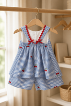 Load image into Gallery viewer, Blue Cherry Gingham Short Set